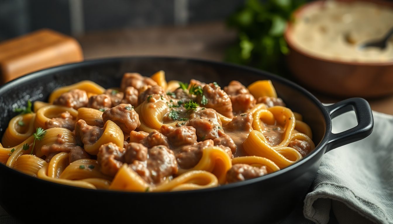 Stroganoff Pasta Skillet dinner Muscle Gain Reality Check