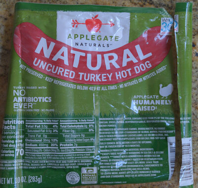 Natural uncured turkey hot dog, uncured turkey