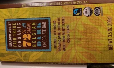 72% cacao Belgian dark chocolate bar