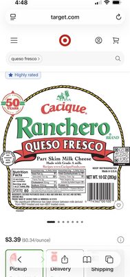 Queso Fresco Part Skim Milk Cheese