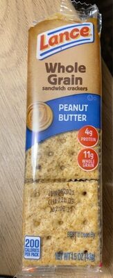 Lance Whole Grain sandwich crackers (Peanut Butter) nutrition label, ingredients and packaging