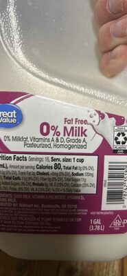 0% Milk Fat Free Milk
