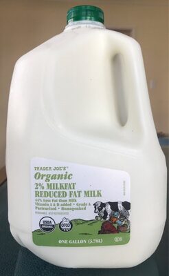 Organic 2% milkfat reduced fat milk