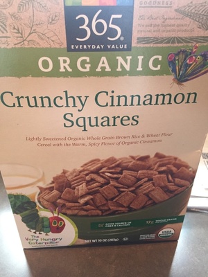 365 everyday value, organic crunchy cinnamon squares cereal