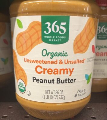Organic Unsalted Unsweetened Creamy Peanut Butter