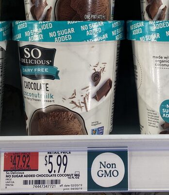 Coconut Milk Non Dairy Frozen Dessert No Sugar Added Chocolate Pint