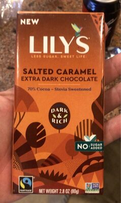 Salted Caramel 70% Dark No Sugar Added Chocolate Bar