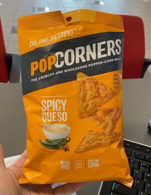 The crunchy and wholesome popped-corn snack spicy queso