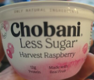 Chobani raspberry less sugar yogurt 5.3 oz