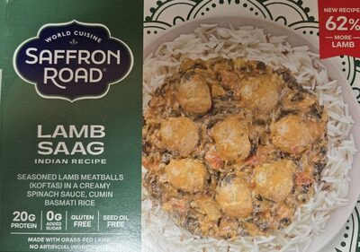 Lamb saag with basmati rice tender lamb lightly seasoned with cumin, turmeric and ginger, served in a thick bed of spinach