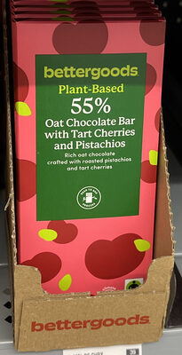 55% Oat Chocolate Bar with Tart Cherries and Pistachios