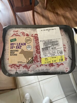 85% Lean Ground Beef Round 15% Fat
