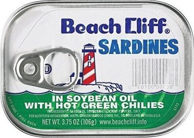 Beach cliff in soybean oil whot green chilies sardines