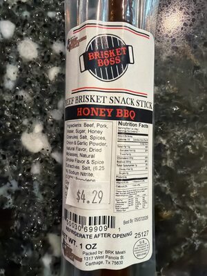 Beef Brisket Snack Stick, Honey BBQ