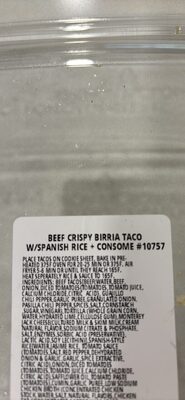 BEEF CRISPY BIRRIA TACO W/SPANISH RICE + CONSOME #10757