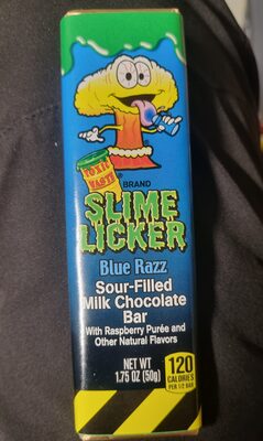 Blue Razz Sour Filled Milk Chocolate Bar nutrition label, ingredients and packaging