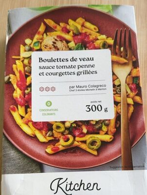 Boulettes de veau sauce tomate penne et courgettes grillées