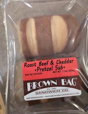 Brown Bag roast beef and cheddar pretzel sub