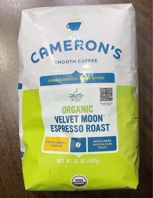 Camerons organic velvet moon whole bean coffee