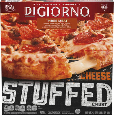Cheese stuffed crust three meat frozen pizza