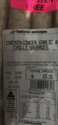 CHICKEN.GINGER GARLIC & CHILLI SAUSAGES