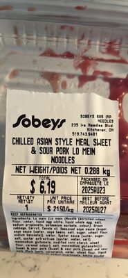 CHILLED ASIAN STYLE MEAL SWEET & SOUR PORK LO MEIN NOODLES