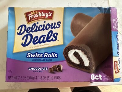 Chocolate flavored creme filled cakes swiss rolls