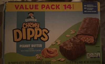 Chocolatey covered dipps granola bars, peanut butter