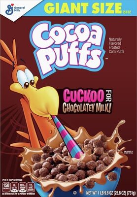 Cocoa puffs cuckoo chocolatey milk frosted corn puffs