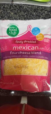 Finely shredded Mexican style four cheese blend