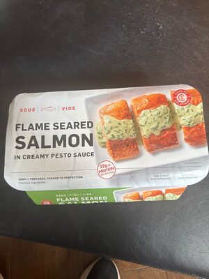Flame Seared Salmon In Creamy Pesto Sauce