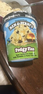 Fudgy Flan Burnt Caramel Ice Cream with Fudge Brownies & Pastry Cream Swirls