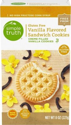 Gluten free vanilla flavored sandwich cookies