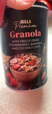 Granola with freeze dried strawberries, bananas and coconut chips