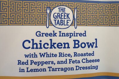Greek Inspired Chicken Bowl With white Rice, Roasted Red Peppers, And Feta Chees