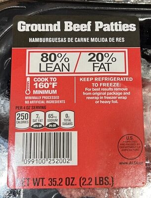 Ground Beef Patties, 80% Lean 20% Fat