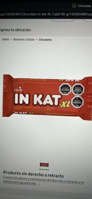 IN KAT XL Barra sabor chocolate con arroz crocante