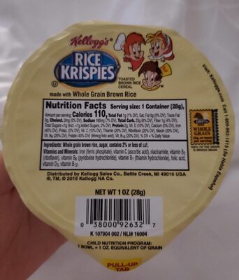 Kellogg's Rice Krispies Cereal Brown Rice Whole Grain 1oz