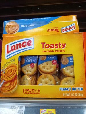 Lance, toasty, cracker sandwiches, real peanut butter, real peanut butter