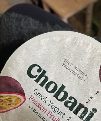 Low-fat greek yogurt with passion fruit on the bottom, passion fruit