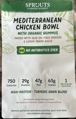 Mediterranean Chicken Bowl with Organic Hummus