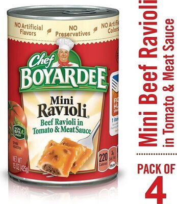 Mini beef ravioli in tomato meat sauce