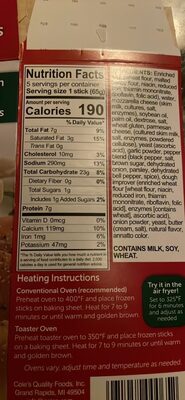 Mozzarella cheese filled breadsticks