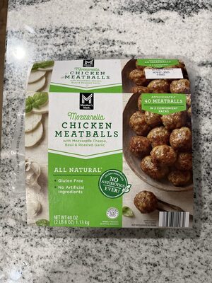 Mozzarella Chicken Meatballs with Mozzarella Cheese, Basil & Roasted Garlic