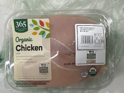 Organic Chicken Boneless Smokeless Breasts With Rib Meat