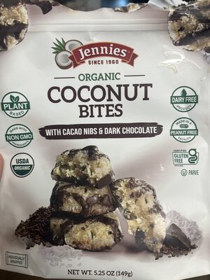 Organic coconut bites with cacao nibs