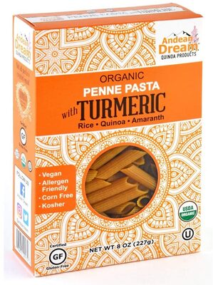 Organic penne pasta with turmeric