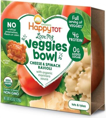 Organic veggies bowl cheese & spinach ravioli