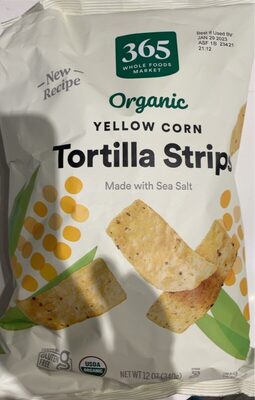 Organic yellow corn tortilla strips