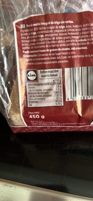 Pan de molde integral de trigo sin corteza